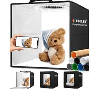 DUCLUS Caja de Luz Fotográfica 30x30cm con 120 Leds | Mini caja de luz plegable con luz 5500K, 8 fondos para joyas, pequeñas piezas, cosméticos y figurines