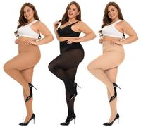 DUCMODA Grande Medias para Mujer Plus Size Cintura Alta 10 Colores Semi Opaque Curvy Tights for Women,Suantan+Negro+Beige,XXL