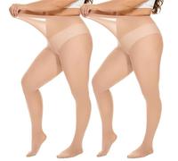 DUCMODA Grande Medias para Mujer Plus Size Cintura Alta 10 Colores Semi Opaque Curvy Tights for Women,2 doble Beige,XL