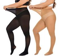 DUCMODA Grande Medias para Mujer Plus Size Cintura Alta 10 Colores Semi Opaque Curvy Tights for Women Negro + Tono de Piel 4XL