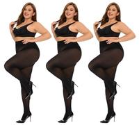 DUCMODA Medias Curvy para mujer, tallas grandes, semiopacas, tallas extragrandes, tallas XL-4XL, más de 10 colores, 3 Pairs Black, 4XL Grande