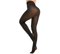 DUCMODA Medias Térmicas con Efecto Reductor & Panel Moldeador | Media Térmica de Invierno Forrada de Polar, Costura Única | Efecto Semitransparente y Ultra Cálida Leggings, Negro Transparente L