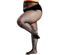 DUCMODA Queen Plus Size Medias - Deslumbrante malla brillante con strass para mujer - Para fiestas, conciertos - Pantymedias de rejilla,Negro,3xl-4xl