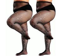 DUCMODA Queen Plus Size Medias - Deslumbrante malla brillante con strass para mujer - Para fiestas, conciertos - Pantymedias de rejilla,2xNegro,3xl-4xl