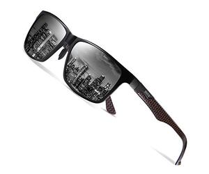 DUCO - Gafas de sol con montura rectangular de fibra de carbono polarizada clásica para hombre con montura de fibra de carbono 8206, rojo, 56 (L)