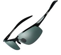 DUCO Gafas de sol deportivas polarizadas para hombre con ultraligero y marco de metal irrompible, 100% UV400-8177S (Lente verde marco negro)