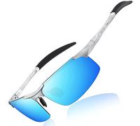 DUCO Gafas de sol deportivas polarizadas para hombre con ultraligero y marco de metal irrompible, 100% UV400-8177S (Silver frame Mercury Blue lens)
