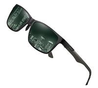 DUCO Gafas de sol polarizadas para hombre con marco de metal rectangular y fibra de carbono con patas UV400 CAT 3 8206, templo negro-dorado, lente verde oscuro, Mittelgroß