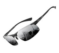 DUCO Gafas de sol polarizadas para hombre con marco de metal y fibra de carbono con patas UV400 CAT 3 DC8277, Lente espejada de marco negro