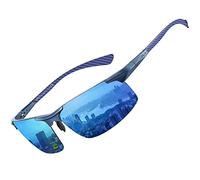 DUCO Gafas de sol polarizadas para hombre con marco de metal y fibra de carbono con patas UV400 CAT 3 DC8277, Marco Azul Mate Temple Revo Blue Lente