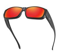 DUCO Gafas de sol polarizadas unisex para hombre y mujer, protección antideslumbrante, para personas que llevan gafas, talla grande 8956, Black frame Mercury Red Lens