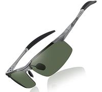 DUCO Gafas deportivas polarizadas para hombre, gafas de sol para conductor, ultraligeras, marco de metal Al-Mg, protección UV400, 8177S, Marco plomizo, lente verde oscuro