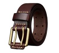 DUddTTW Cinturón Retro de Doble Punta para Hombre, cinturón de Cuero con 2 Agujeros y Hebilla de Rodillo, Cinturones de 3,8 cm de Ancho para Hombre, cinturón de 4mm de Grosor