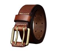 DUddTTW Cinturón Retro de Doble Punta para Hombre, cinturón de Cuero con 2 Agujeros y Hebilla de Rodillo, Cinturones de 3,8 cm de Ancho para Hombre, cinturón de 4mm de Grosor