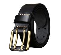 DUddTTW Cinturón Retro de Doble Punta para Hombre, cinturón de Cuero con 2 Agujeros y Hebilla de Rodillo, Cinturones de 3,8 cm de Ancho para Hombre, cinturón de 4mm de Grosor