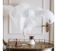 DUDNJC 10 plumas de avestruz blancas naturales a granel, plumas de cola larga, plumas para manualidades, fiestas, bodas, centros de mesa, festivales, jarrones, decoración de fiesta de Navidad,