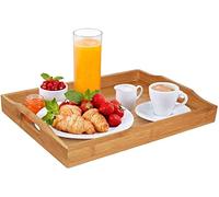Dudoplatz Bandeja de bambú con Asas, Bandeja para Servir Ideas para cenar, té, Bar, Mesa, Bandeja de Desayuno, Buena para Fiestas o Bandeja de Cama(45 x 33 x 3 cm)