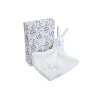 DUDOU & COMPAÑÍA - Conejo Blanco con Doudou - Peluche de bebé Ultra Suave - diseño Floral - Doudou de Nacimiento - Lavable a máquina - Regalo para bebé - DC4359