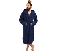 Dudra Albornoz de lujo con capucha para hombre y mujer, 100% algodón egipcio, albornoz de toalla para vacaciones, spa y hotel, azul marino, Large/X-Large