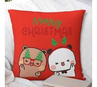 DuDu Bear And BuBu Panda Celebrating Christmas - Funda de almohada de poliéster para decoración del hogar
