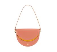 DUDU Bolso Mujer con Bandolera Media Luna Rígido de Cuero Made in Italy con Doble Bandolera, Solapa con Cierre Magnético Rosa flamígero