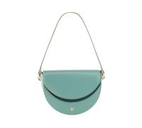 DUDU Bolso Mujer con Bandolera Media Luna Rígido de Cuero Made in Italy con Doble Bandolera, Solapa con Cierre Magnético Salvia