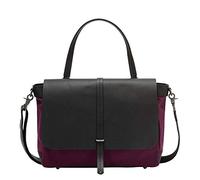 DUDU Bolso Mujer Grande de Hombro en Piel y Tela Canvas Bicolor de Cartero con Bandolera Desmontable. Ciruela
