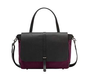 DUDU Bolso Mujer Grande de Hombro en Piel y Tela Canvas Bicolor de Cartero con Bandolera Desmontable. Ciruela