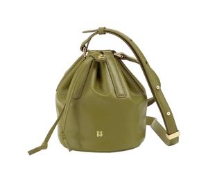 DUDU Bolso pequeño de cuero genuino para mujer con correa ajustable y cierre de cordón - Bolso bandolera elegante y compacto con cordón, perfecto para el uso diario verde oliva