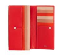 DUDU Cartera RFID Mujer Piel Diseño Multicolor Alargada con Monedero Cremallera 18 Ranuras para Tarjetas y Cierre de botón Rojo Fuego