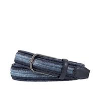 DUDU Cintura Elastica Intrecciata Made in Italy di Lino da Uomo, H 35 mm, con Dettagli in Vera Pelle Navy de 95 cm