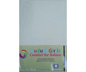 Dudu N Girlie Moses Basket - Juego de sábanas bajeras, 100% algodón de jersey, tamaño de moisés, hipoalergénica, transpirable, de fácil cuidado, sábana bajera suave para moisés de bebé (paquete de 2, crema y gris)