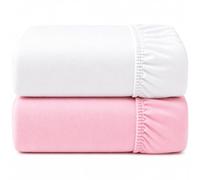 Dudu N Girlie Moses - Sábanas de cesta totalmente ajustadas, 75 x 30 pulgadas, ropa de cama para cochecito de bebé, hipoalergénicas, elásticas, transpirables, de fácil cuidado, (paquete de 2, blanco y rosa)
