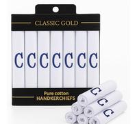DUDU N GIRLIE Pañuelos con bordes de satén blanco para hombre o caballero con iniciales bordadas en negro, C, talla única, paquete de 7