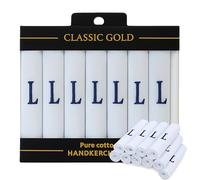 DUDU N GIRLIE Pañuelos de raso blanco para hombre y caballero, con iniciales bordadas azules, L, talla única