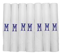 DUDU N GIRLIE Pañuelos de raso blanco para hombre y caballero, con iniciales bordadas azules, M, talla única