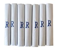 DUDU N GIRLIE Pañuelos de raso blanco para hombre y caballero, con iniciales bordadas azules, R, talla única