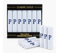 Dudu N Girlie Paquete de 7 pañuelos de raso blanco para hombre y caballero con bordadas iniciales azules y bordadas, P, talla única, 40 x 40 cm