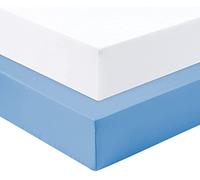 Dudu N Girlie Sábana Bajera Ajustable de algodón para Cuna de Viaje, de 95 x 65 Pulgadas, sábana Bajera Ajustable hipoalergénica, elástica, Transpirable (Paquete de 2, Blanco y Azul)