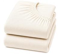 Dudu N Girlie Sábana bajera ajustable de algodón para cuna de viaje, sábana bajera ajustable de 95 x 65 pulgadas, sábana de jersey suave, hipoalergénica, elástica, transpirable, sábana bajera ajustable (paquete de 2, crema)