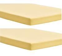 Dudu N Girlie Sábana bajera ajustable de algodón para cuna de viaje, sábana bajera ajustable de 95 x 65 pulgadas, sábana bajera de jersey suave, hipoalergénica, elástica, transpirable, sábana bajera ajustable (paquete de 2, amarillo)