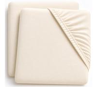 Dudu N Girlie Sábana bajera ajustable de algodón para cuna, sábana bajera ajustable para colchón de cuna de 120 x 60 pulgadas, suave, hipoalergénica, elástica, transpirable (paquete de 2, color crema)