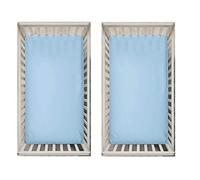 Dudu N Girlie Sábana Bajera Ajustable para Cuna de Viaje, 95 x 65 Pulgadas, Color Azul, 95 x 65 cm, hipoalergénica, Transpirable, fácil Cuidado, sábanas para Cama Junior (Paquete de 2, Azul)