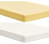 Dudu N Girlie Sábana bajera ajustable para cuna de viaje de 95 x 65 pulgadas, sábana de viaje de 95 x 65 cm, hipoalergénica para niños pequeños, transpirable, fácil cuidado, sábanas para cama junior (paquete de 2, amarillo y crema)