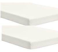 Dudu N Girlie Sábanas bajeras ajustables para colchón de cuna de viaje, sábanas de colchón de 65 x 95 pulgadas, tejido jersey suave, hipoalergénico, elástico, transpirable (paquete de 2, color crema)