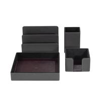 DUDU Set de Escritorio de Piel para Oficina 4 pzs con Vaciabolsillos Portaboligrafos Porta Cartas Porta Bloc de Notas Antracita