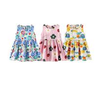 DUDUFUN 3 Piezas Juego de bebés y niñas Paso a Paso Dulce Vestido Floral de Dibujos Animados Estampado Vestido sin Mangas de algodón (Etiqueta: 90)