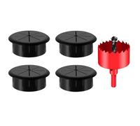DuDuZui 4 Piezas Pasacables de Escritorio, Ojal de Escritorio de 60mm Ojal de Cable de Escritorio Cubiertas, para Cable de Mesa de Oficina y Hogar, con Sierra Perforadoras (60mm, Negro)