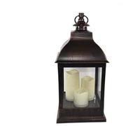 DUE ESSE CHRISTMAS SRL Farol con 3 Velas Negras, 51 x 24 x 24 cm, Talla única