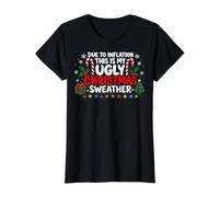 Due to Inflation This is My Ugly Sweater For Christmas Funny Camiseta gráfica económica, Mujer, Negro, XL